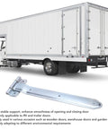 Heavy Duty 16 Inch Trailer Door Strap Hinge Set For Side Doors On Enclosed Cargo Trailers And RVs shown with white trailer