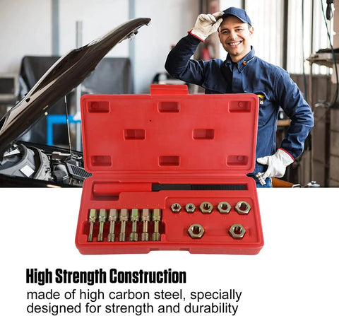 15-Piece Metric Thread Chaser Set For Repair And Re-Tapping Damaged Metal Threads With 7 Dies, 7 Taps, 1 Restorer File