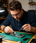 Technician using Portable Coil Tester For PCB Diagnostics And Inductor Fault Detection High Sensitivity Board Checker