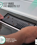 Magnetic Floor Vent Screen Mesh 4x10 2 Pack Easy Snap In Bug Filter being installed over floor vent.