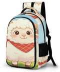 Smiling Sheep Wearing A Scarf Printed Unisex Backpack with large capacity, durable polyester build, easy to clean, side view