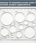 A Damn Sharp Transparent Acrylic Router Template For Woodworking with 13 circle sizes for precise grommet cuts and inlay work.