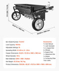 Side view of Tow Behind Lawn Spreader With Aeration Spikes For A Beefy Lawn Boost 32 Inch Wide, 10 Inch ATV UTV Tires, 100 lb capacity.