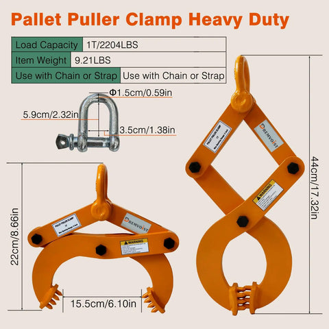 Industrial Pallet Puller Clamp 2204 lb Capacity Heavy Duty Steel Single Scissor For Pulling Pallets With Six Inch Jaw Opening