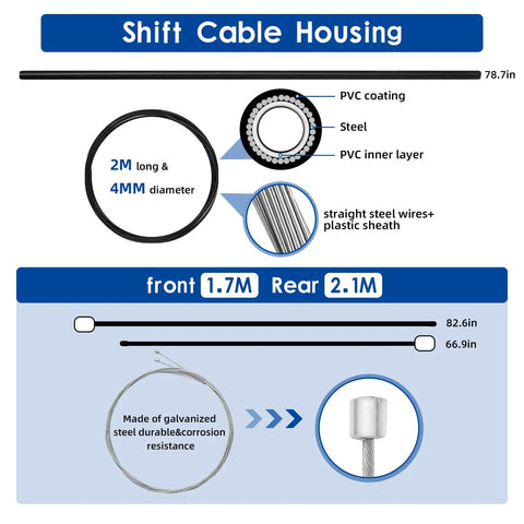 Diagram of Bike Brake Cable And Shift Derailleur Cable Kit With Housing For Front And Rear Bikes showing 2M 4MM shift cable details