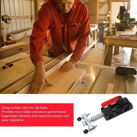 Woodworker using Beefy Heavy Duty Welding Toggle Clamp With Dual Heads 50mm Stroke Quick Release for precise clamping