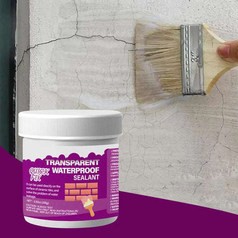 Hella Clear Invisible Waterproof Coating Spray For Walls And Roofs Freaking Tough Crack Leak Sealant No Sweat Barrier applied on cracked wall.