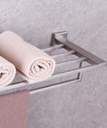 24 Inch Stainless Steel Bathroom Towel Rack And Shelf Wall Mount With Towel Bars All Metal SUS 304 Brushed Finish holding towels