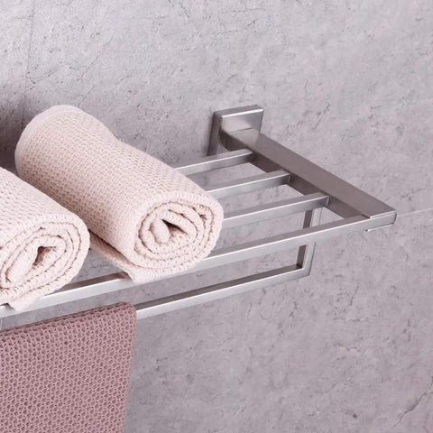 24 Inch Stainless Steel Bathroom Towel Rack And Shelf Wall Mount With Towel Bars All Metal SUS 304 Brushed Finish holding towels