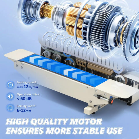 Heavy Duty Pro Grade Industrial Heat Sealer Machine With Digital Temperature Control showing motor and sealing details