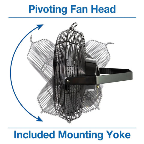 Side view of Beefy 18 Inch High Velocity Multi Mount Industrial Fan With Three Speed Settings Pivoting Head Built Tough steel yoke