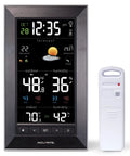 Digital Indoor Outdoor Weather Station with Real Time Temperature and Humidity Readouts, Date and Time Display, sleek black console
