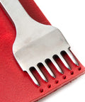 Leather Punch Kit For DIY Leathercraft, 4mm Hole Punch Set with 6 Teeth Prong Chisel on red leather, High Speed Steel