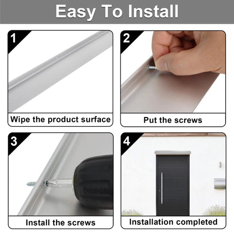 Installation steps for Premium Top Tier 52 Inch Door Drip Guard Aluminum Rain Deflector Weather Proof Door Panel Protector