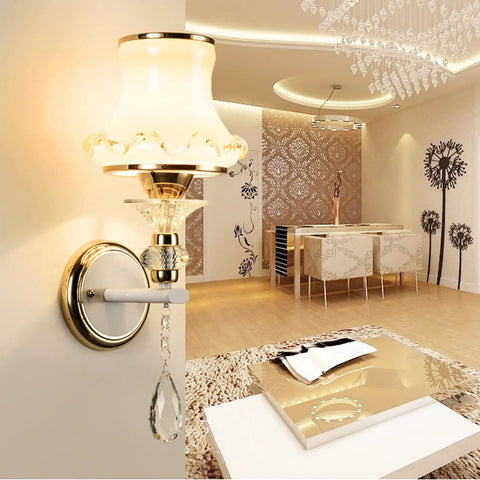 Modern Minimalist Wall Sconce Packed With Clean Lines And Iron Construction, stylish wall lamp with glass shade and crystal detail.