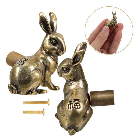 Solid Brass Rabbit Cabinet Pull Set With Vintage Brass Knobs Antique Finish Drawer Pulls For Kitchen Cabinets And Wardrobes 2 Pack
