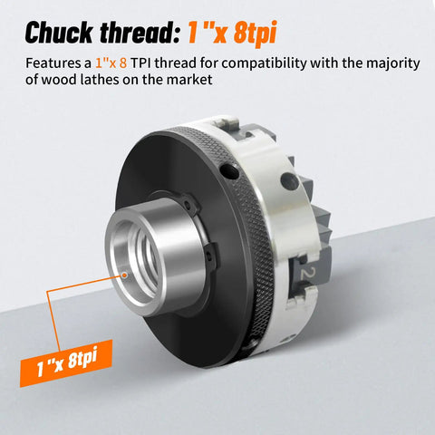 Dead Tight 3 Inch Mini Wood Lathe Chuck With Rock Solid Four Jaw Self Centering Grip And Reversible Steel Jaws For One Inch By Eight Tpi Spindle Shop Setup