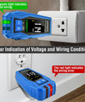 Go-To Circuit Breaker Finder Tool With Accessories in use showing voltage on color display with GFCI Tester
