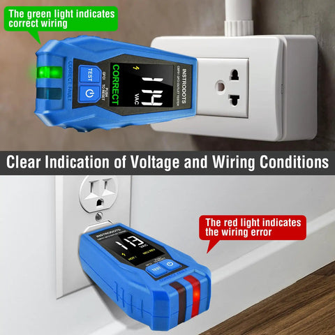 Go-To Circuit Breaker Finder Tool With Accessories in use showing voltage on color display with GFCI Tester