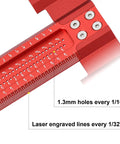 Close-up of Dope T Square Ruler For Woodworking 24in Scriber With Built In Support Lips, showing laser-engraved lines and 1.3mm holes
