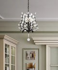 Oil Rubbed Bronze 12 Inch 3 Light Dope Bohemian Pendant Light With Vintage LED Branch Ceiling Fixture For Kitchen Island, Bedroom, And Bathroom, Clear Acrylic Crystals, Energy Saving Bulbs Included hanging in room