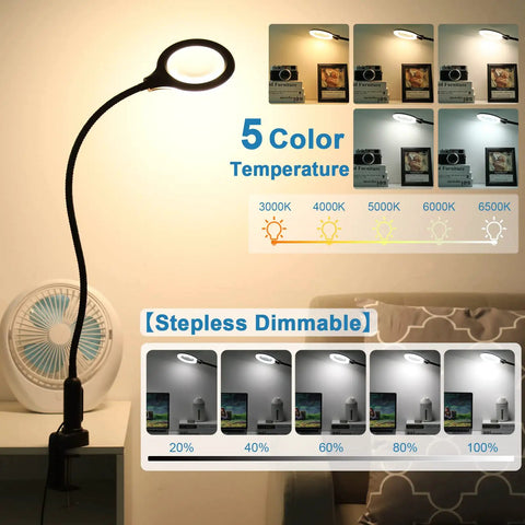 26 Inch Gooseneck Magnifying Lamp With Clamp Stepless Dimmable LED Desk Light 5 Color Modes 8x Real Glass Magnifier Hands Free For Painting Close Work Craft And Hobby Projects