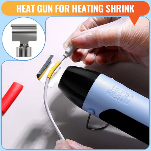Close-up of Resin Heat Gun For Crafting, 350W Dual Temp Hot Air Gun With Fast Heat, showing nozzle and silicone cover in use