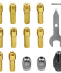 Fifteen Piece Drill Chuck Collet Set For Rotary Tool With Ten Brass Collets From One Thirty Second To One Eighth Inch Keyless Quick Change Chuck Nuts And Wrenches Replacement Accessory Kit For 3000 4000 7700 Series