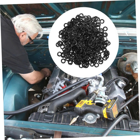 Spring Wave Washers Kit 500 Pieces Compression Type Wave Washers For Electrical Connections Automotive Use Steel Wave Design For Tight Load And Space Saving Gasket Set, black washers in an engine bay