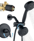 2 In 1 Matte Black Shower System With Handheld And Dual Rain Showerheads, High Pressure, 35 Spray Settings, valve visible