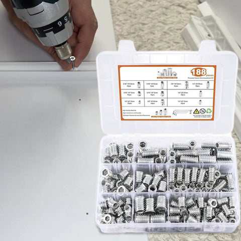 Durable Wood Threaded Inserts With Hex Socket Bolts And T Bar Wrench Slick Flanged Body Fo Sho Rock Solid Setup High Grade Steel Hardware For Easy Diy Projects And Foolproof Fastening Every Time in a kit with 188 pieces.