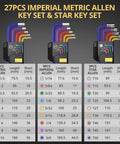 Image of 27 Piece Allen Key Set With Extra Long Ball And Star End Hex Keys T Handle Color Coded Wrenches For Bike Maintenance