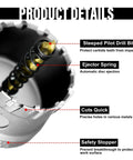 1 Inch Tungsten Carbide TCT Hole Saw Kit With Titanium Plated Pilot Drill Bit showing steeped pilot drill bit and features