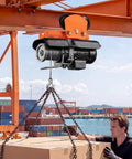 Heavy Duty Electric Hoist Trolley Workhorse 1 Ton Capacity lifting cargo at shipping yard