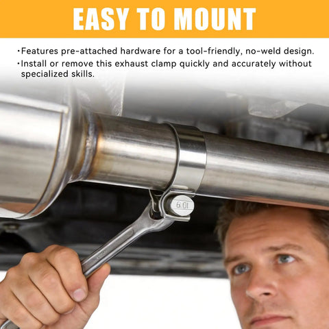 Installation of 2.5 Inch Exhaust Clamp Universal Stainless Steel Narrow Band on 2.5 Inch OD pipe with wrench
