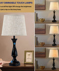 Table Lamps Set Of 2 With Touch Control And USB Ports, 3 Way Dimmable Bedside Lamps For Bedroom, Living Room, Black Finish