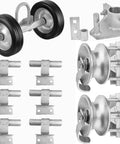 Heavy Duty Rolling Gate Hardware Kit With Galvanized Sliding System And 6 Inch Double Wheel Carrier Flat Plate Mount For Wood Or Wall Includes 2 Five Inch Galvanized Gate Rollers For Smooth Quiet Gate Operation, kit parts