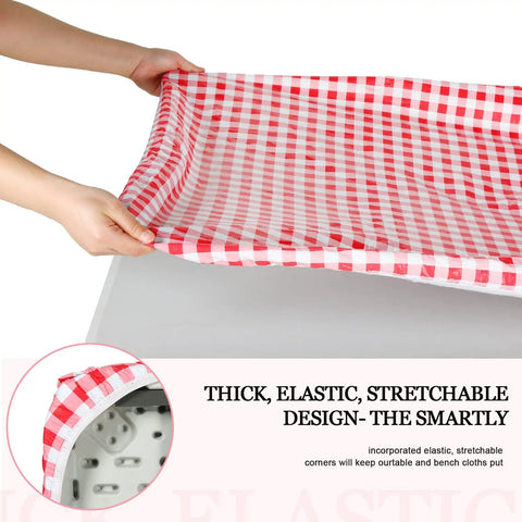 3 Pack Red And White Checkered Picnic Tablecloths, Fitted Rectangular Vinyl With Flannel Backing, Waterproof Table Cover 30x72"