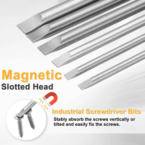 SL6 Slotted Screwdriver Bits Set 6mm Tips With One Quarter Inch Hex Shank 150mm Long Magnetic Flat Head S2 Steel Drill Bits