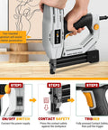 Badass Heavy Duty 2 In 1 Electric Nail Gun 18 Gauge Brad Nailer and Corded Stapler, close-up of trigger and safety features.