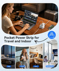 Road Trip Ready Compact Portable Power Strip Featuring Ridiculously Sleek Wrap Around Build And Plug Play 20W Pd Fast Charging Usb Ports in use at a desk.