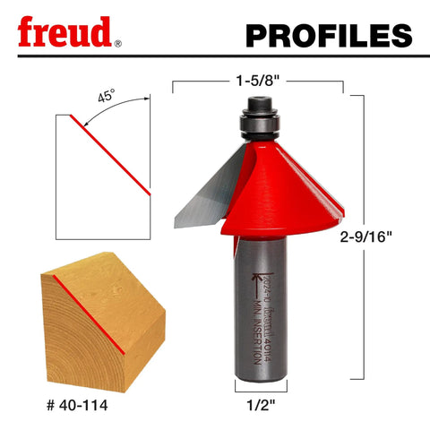 One Five Eighths Inch Chamfer Router Bit With Hi Density Carbide For Top Notch Performance Edge Treatment And Joinery Half Inch Shank