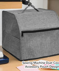 Oxford Cloth Sewing Machine Cover With Accessory Pouch, Dustproof Protector For Serger And Standard Sewing Machines in gray