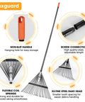 Heavy Duty Garden Leaf Rake With 22 Tines And 22.8 Inch Wide Head, Adjustable 33 To 67 Inch Handle, Built Tough High Carbon Steel