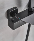 Close-up view of UMJIGF 8 Inch Black Shower System Thermostatic Waterfall Shower Faucet Set control panel with temperature indicators.