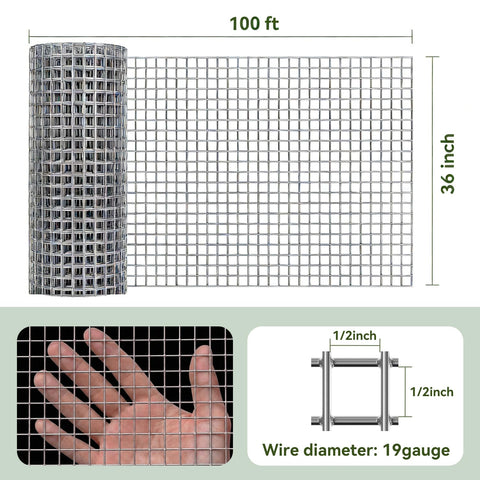 Heavy Duty Half Inch Welded Wire Mesh Roll 19 Gauge 36 Inch By 100 Foot Galvanized After Welding Fence Netting with hand for scale