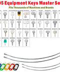 95-key industrial grade heavy equipment ignition keys set for construction machines with key tags and rings displayed
