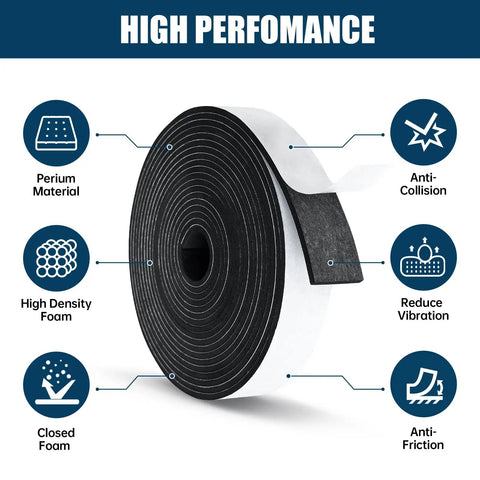 2 In X 1 8 Inch Thick Foam Weather Stripping Tape Single Sided Adhesive Seal on display roll showing its structure and features.