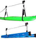 Overhead Kayak Hoist With Pulley System For Garage Storage, 125 Lb Capacity, Lifts Kayaks, Canoes, And Bikes Safely