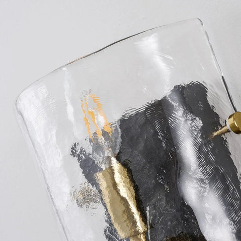 MWZ Modern 2-Light Wall Sconce Set of 2 with Water Rippled Glass Shades 11" close-up of water rippled glass shade with gold accent.
